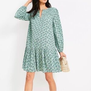 LOFT mint Floral Long Sleeve Dress